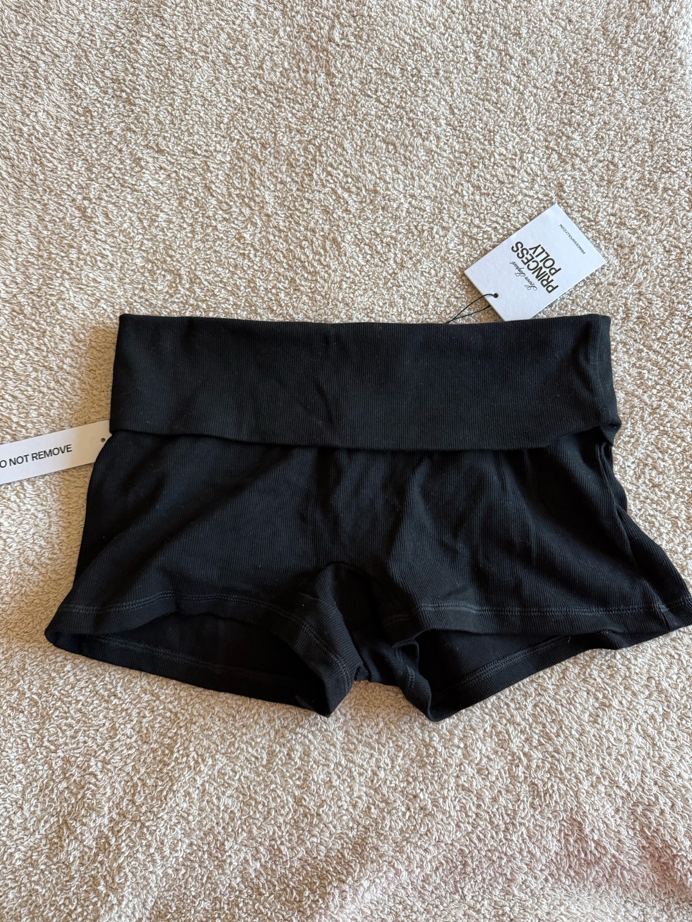 Princess Polly Black Ribbed fold over Shorts